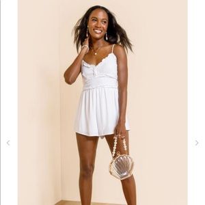 Francesca’s Ellorie Ruffled Trim Romper, Large, Never Worn